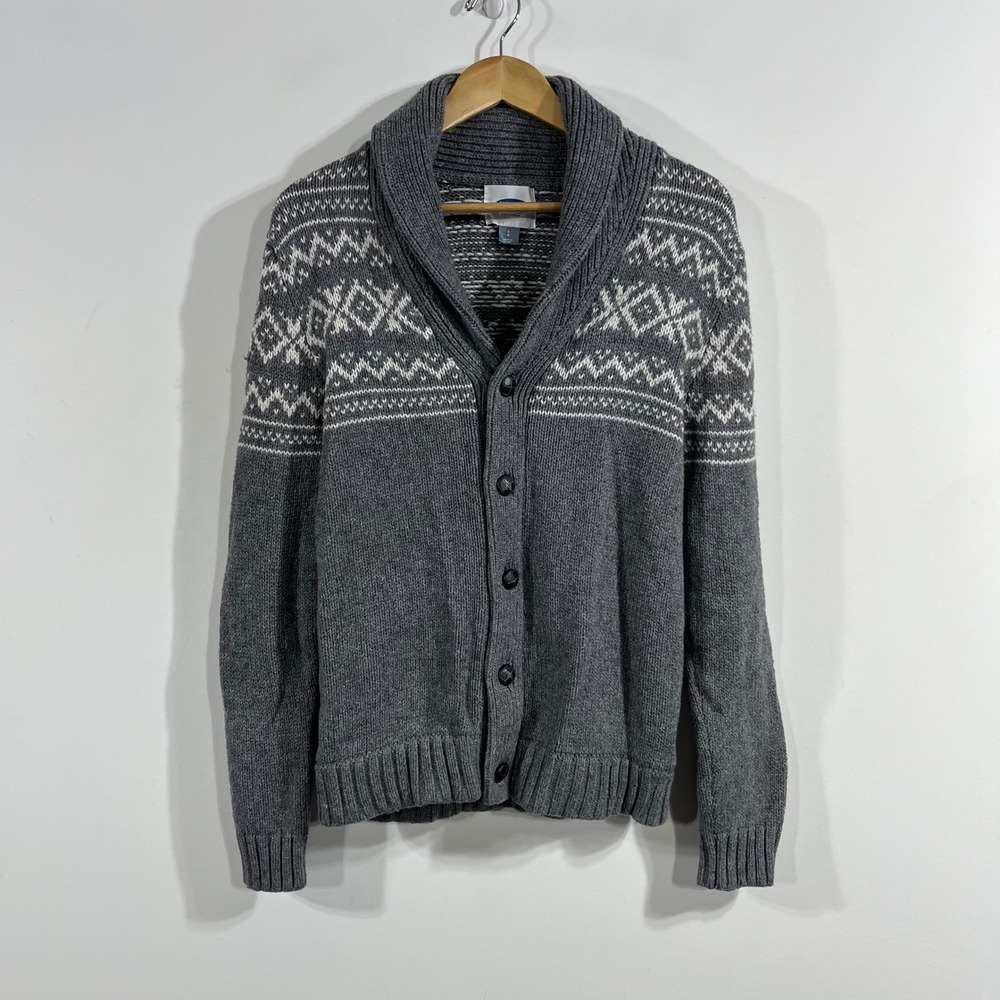 Old Navy Fair Isle Shawl Collar Grandpa Cardigan Sweater Mens Small Cotton Wool